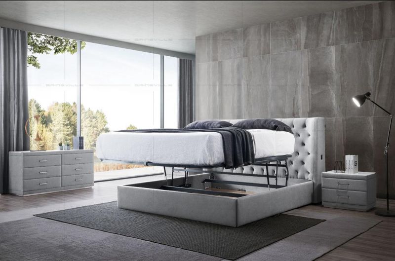 UK Design Modern White Color Wooden Material Bed Furniture Wall Bed with Hydralic Storage Box