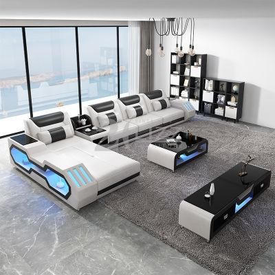 European Living Room Genuine Leather Sectional Leisure Smart Headrest Sofa