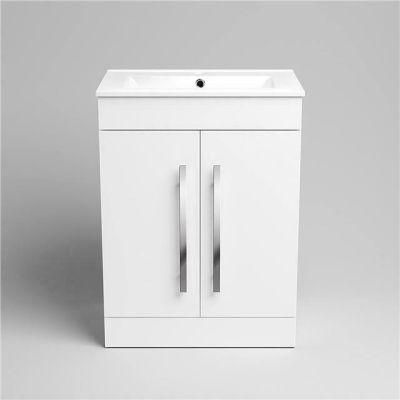 600 mm White Gloss Vanity Sink Unit Ceramic Basin Bathroom Storage Furniture