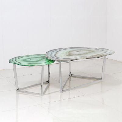 Stainless Steel Wire Modern Home Decor 2 Pieces Marble Coffee Table