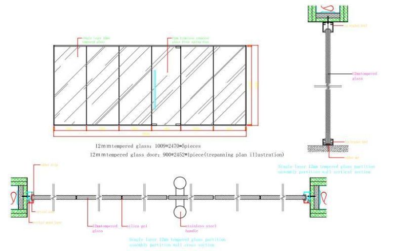 Office Partition, Wall Width 30mm, Aluminum Frame Glass Wall