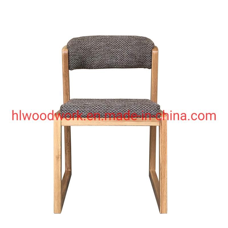 Dining Chair H Style Oak Wood Frame Brown Fabric Cushion Office Furniture