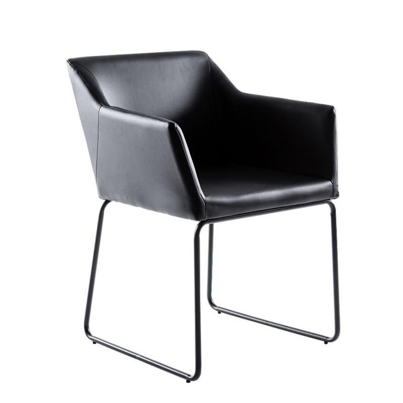 European Design Dining Room Furniture Ergonomic Black PU Leather Chrome Legs Dining Chair