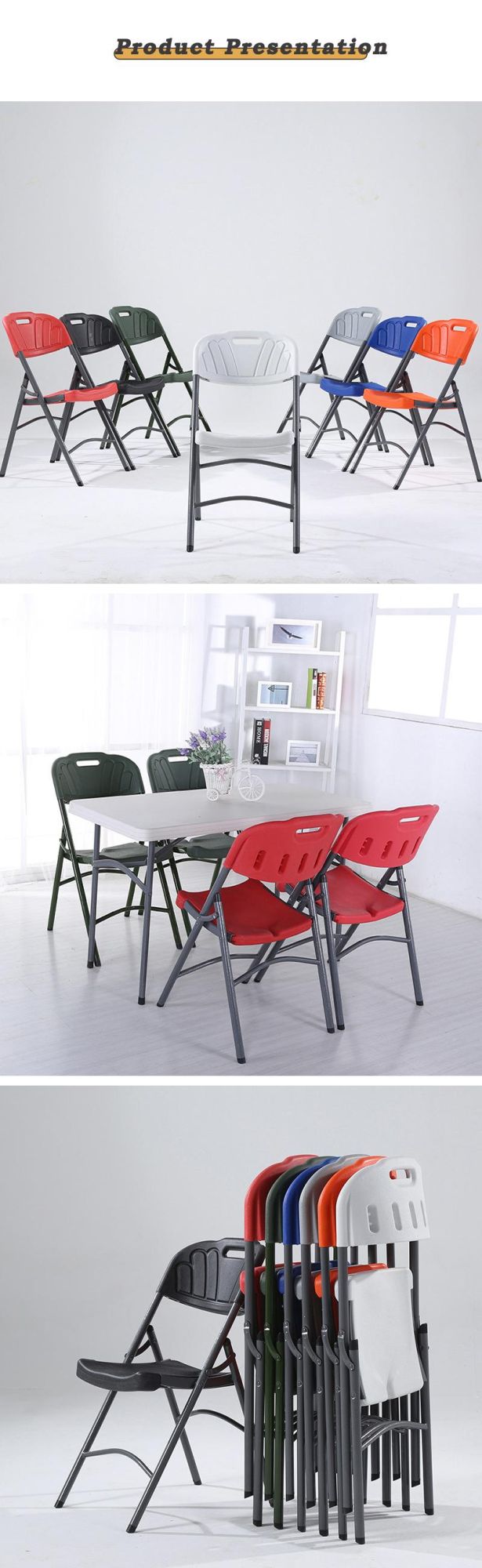Modern Blow Molding Design Iron Tube Fram Folding Plastic Chairs for Outdoor