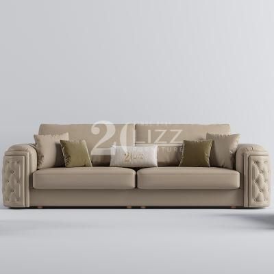 Optional Color Contemporary Wood Home Furniture Luxury Italian Geniue Leather Sectional Floor Sofa