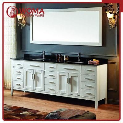 Foshan Us Modern Design Big Size Freestanding Solid Wood Double Sink Mirror Rubber Wood Bathroom Vanity