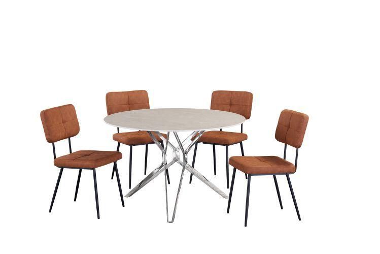 Home Restaurant Bar Table MDF Top Wooden Round Dining Table with Metal Legs