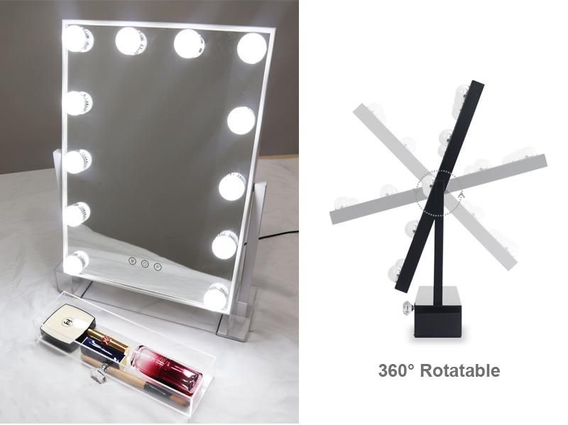 LED Makeup Mirror with Metal Frame and Storage Box