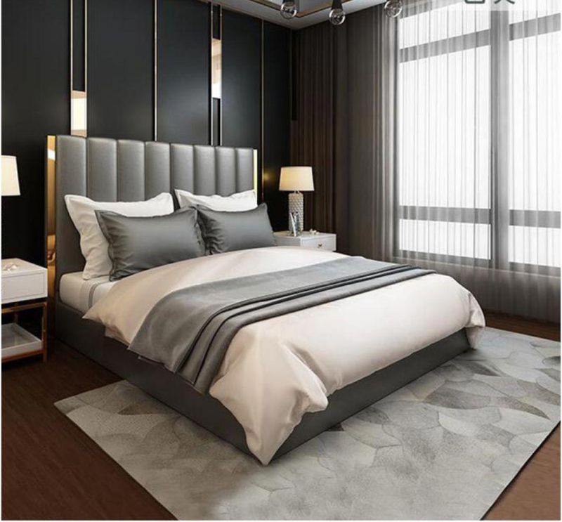 European Style Bedroom Furniture Modern Grey Leather King Bed