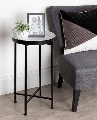 Kate and Laurel Celia Round Metal Tray Accent Table, 14&quot; X 14&quot; X 25.75&quot;, Black and Silver, Modern Minimalist Design and