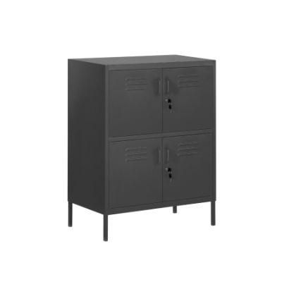 Black 2 Compartments Modern Metal File Storage Cabinet with Shelves