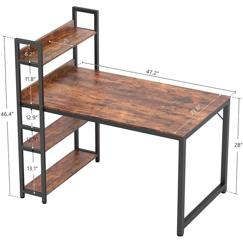 47 Inch Steel Wood Integraterd Desktop Computer Desk with Storage Shelves Study Writing Table for Home Office