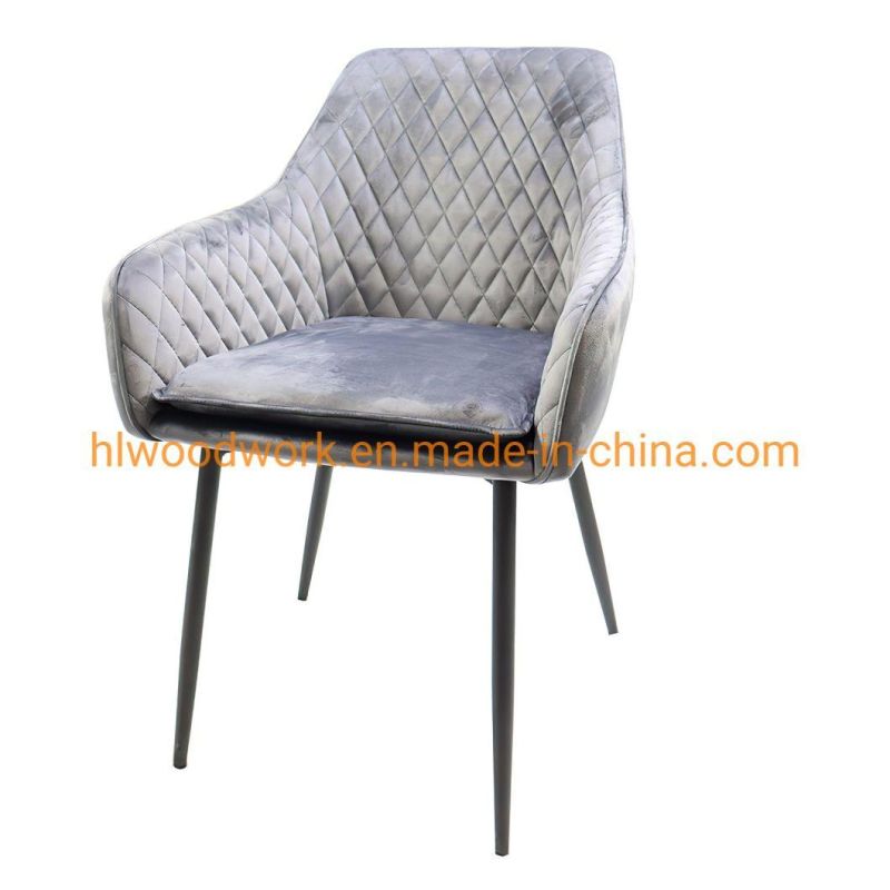 Modern Design Dining Hotel Furniture Velvet Upholstery Side Chair Dining Room Living Room Restaurant Dining Room Chair with Black Powder Coated Legs Chair