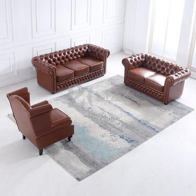 Antique Living Room Home Furniture Chesterfield Sectional Leather Sofa Set