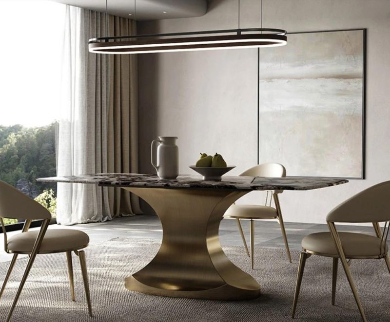 Upscale Simple Style High Quality Marble Stainless Steel Dining Table