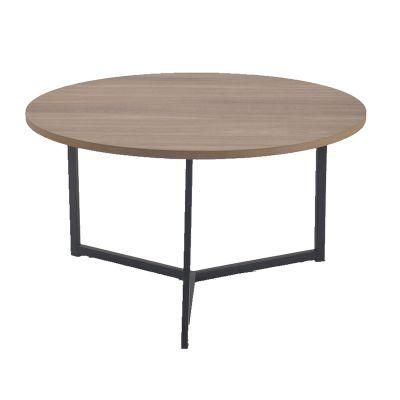 Good Quality Round MDF Covered Walnut Veneer and Clear Lacquer Top Dining Table with Black Legs