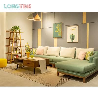 Modern Contemporary Home Furniture Living Room 4 Seater Green Fabric Sofa Set with Wooden Legs