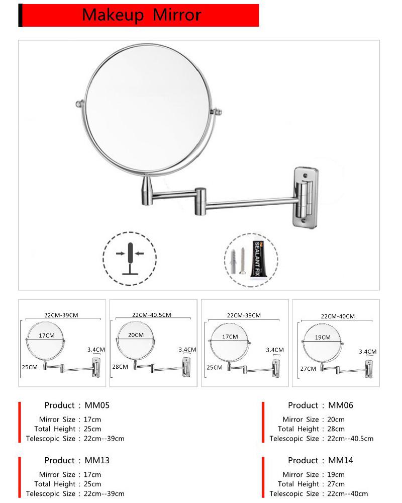 Customization Bathroom Double-Sided 2X/3X/5X Magnifying Folding Telescopic Wall Hanging Free Punching Beauty Mirror