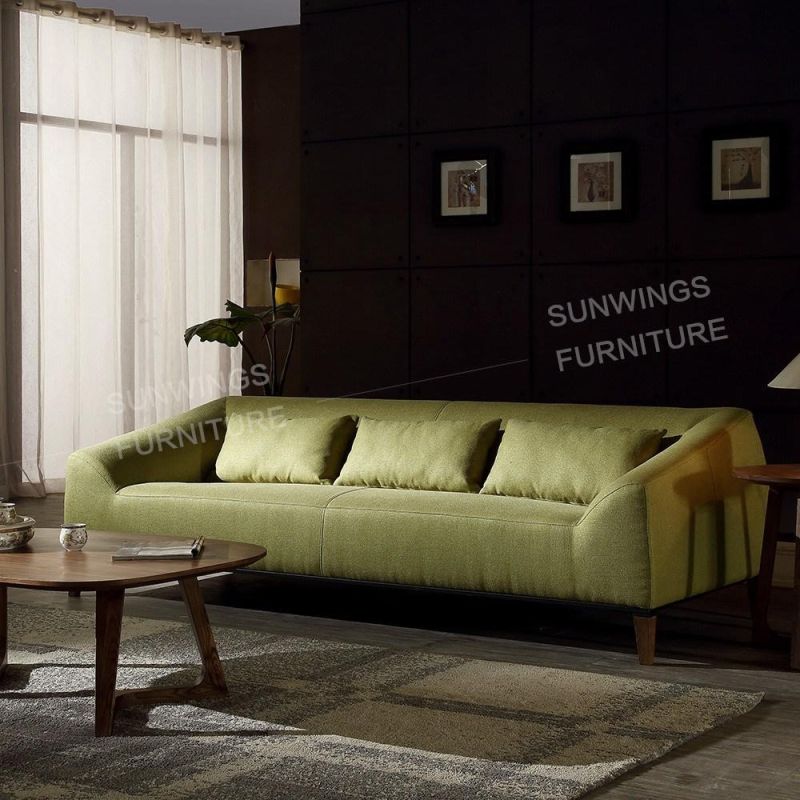 Nordic Wood Home Furniture 3-Seater Fabric Softly Sofa