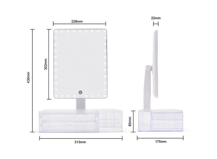 LED Makeup Vanity Mirror with Jewelry Accessory and Cosmetic Storage Display Box Organizer Container