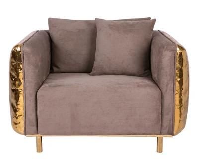 Luxury Italian Style Living Room Sofas Brass Covers Fabric Top Modern Single Seat Leisure Sofa Set Furniture with Metal Legs