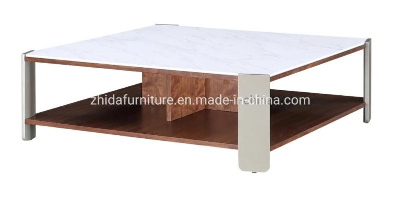 Modern Home Leisure Furniture Wooden Top Stainless Steel Side End Coffee Table