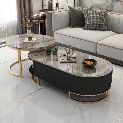 Slate Coffee Table TV Cabinet Combination Modern Oval Coffee Table Table Living Room Household Round Coffee Table Small Apartment
