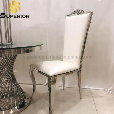 Silver Metal Frame White Leather Dining Chair for Wedding Furniture