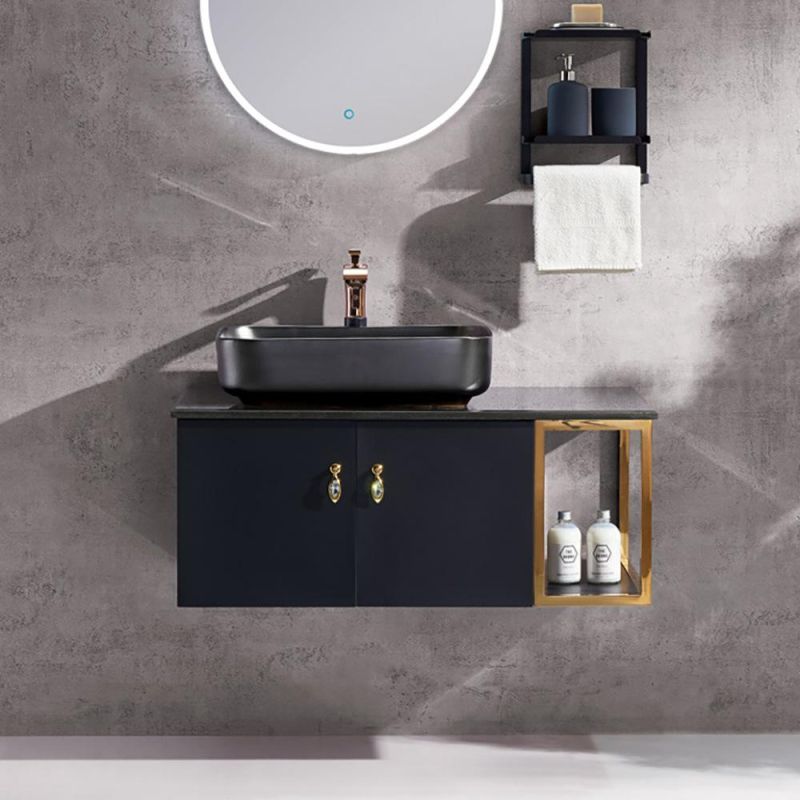 24" Gray Modern Floating Bathroom Vanity Single Ceramic Sink with Drawers