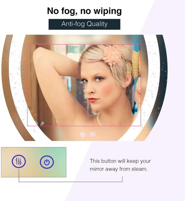 Round Bathroom LED Cold Warm Lighting Mirror with Anti-Fog Function Wall Mounted Backlit Dimmable Touch Button Makeup Vanity Cosmetic Mirror