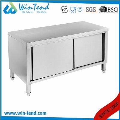Kitchen Stainless Steel Cupboard Storage Cabinet with Sliding Doors