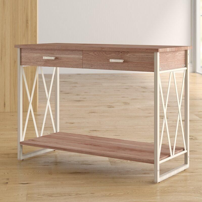 Hotel Furniture Natural/White 42" Solid Wood Side Table Console Table Desk with 2 Drawer