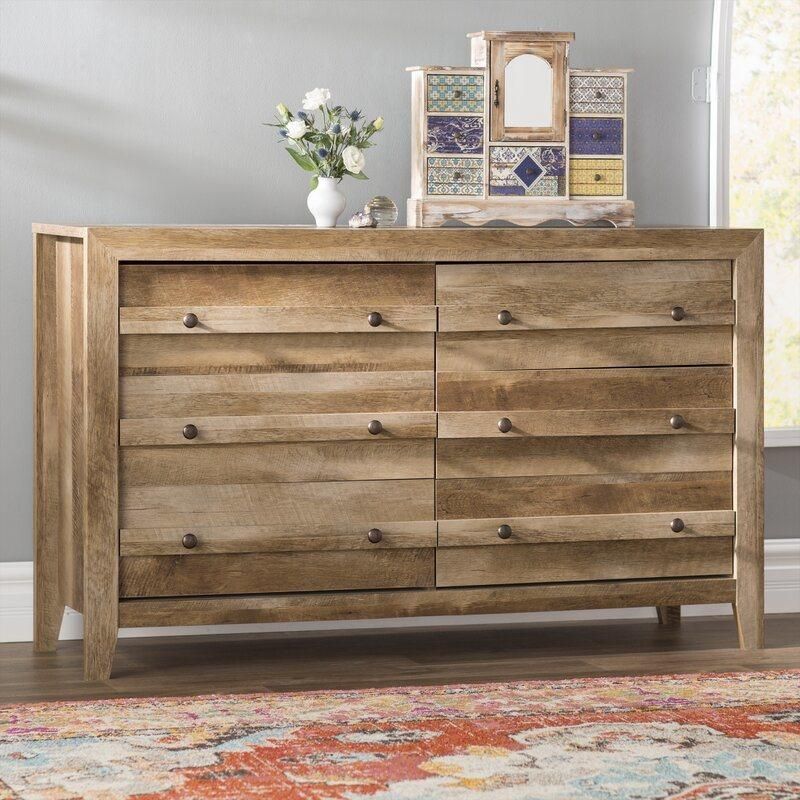 Classic Furniture Coffee Table Wooden Cabinet Craftsman Oak 6 Drawer Double Dresser Sideboard for Bedroom