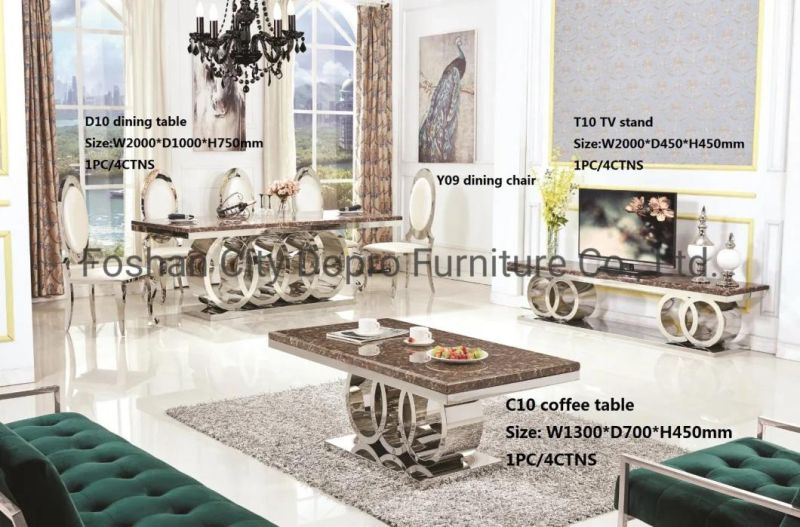 Classic Audi Marble Dining Table D10, Stainless Steel Polished Shiny