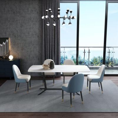 Modern Restaurant Home Furniture Kitchen Marble Table Dining Set with Metal Frame Leg