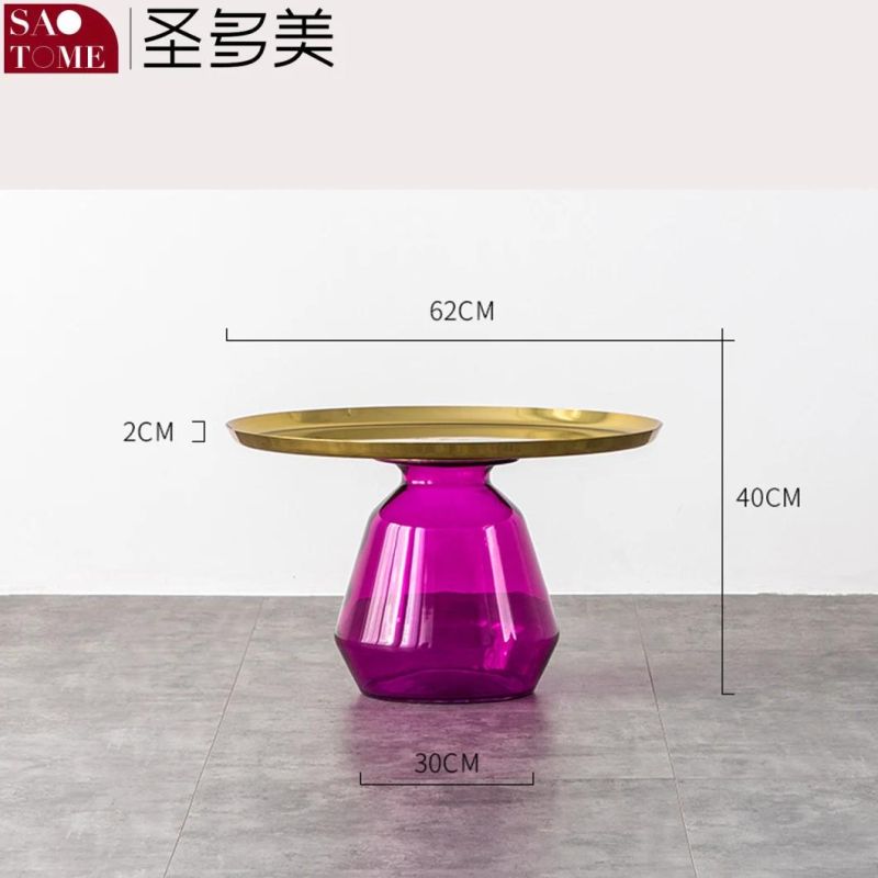 Modern Living Room Furniture Black Gold Wrought Iron Tray, Hand-Blown Wax Molding Glass Bottle Coffee Table