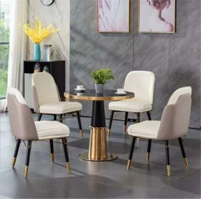 Round Stainless Steel Black Metal Marble Coffee Tables for Hotel Four-Seater Table