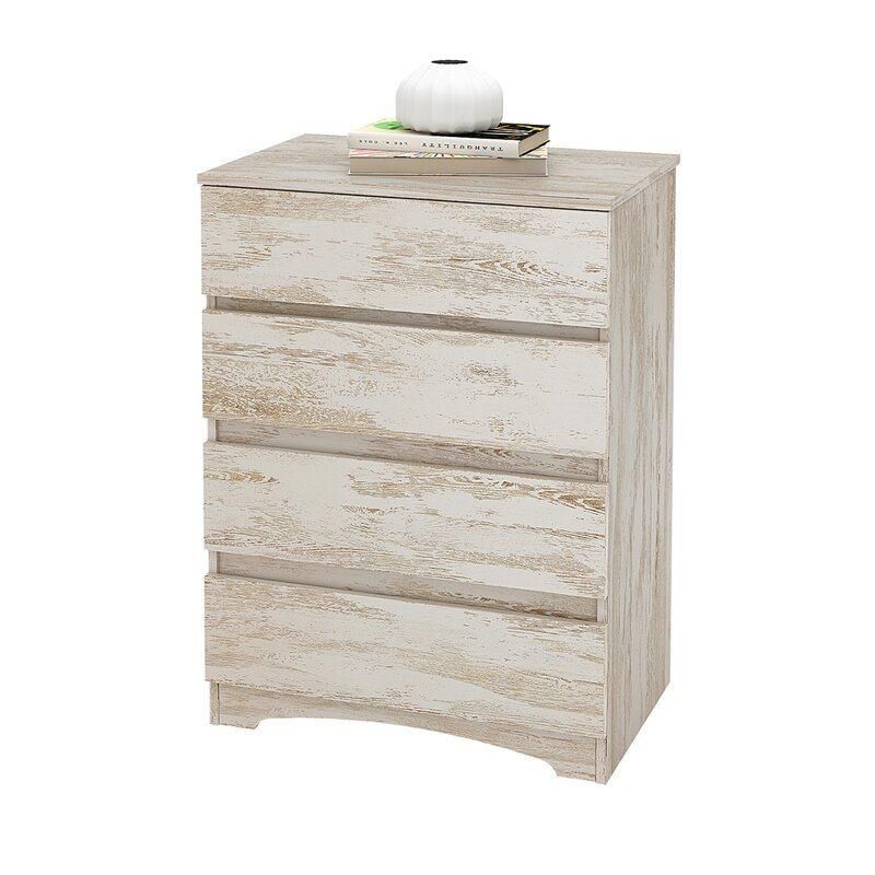 Classic Furniture Coffee Table Wooden Cabinet White Oak 4 Drawer Accent Chest Sideboard for Bedroom