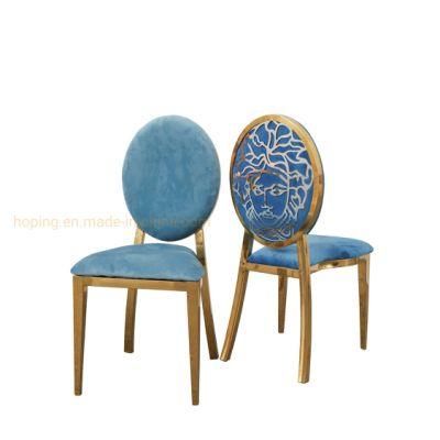 Figure Portrait Image Back Decors China Furniture Foshan City Modern Hotel Chair White Blue Lobby Chair Banquet Dining Table Wedding Chair