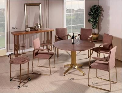 Modern Gold Frame Brown Fabric Cushion Kitchen Room Furniture Dining Chairs Counter Chair