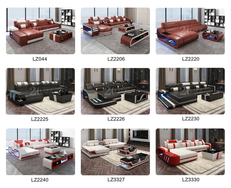 U. S. Popular Modern Home Center Furniture Genuine Leather Sofa with LED Lights
