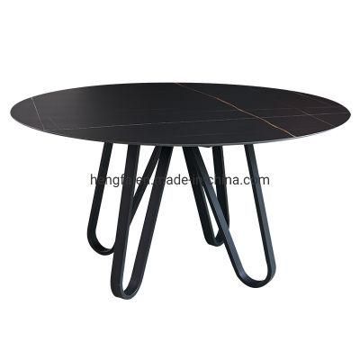 Modern Living Room Iron Legs Marble Top Dining Table