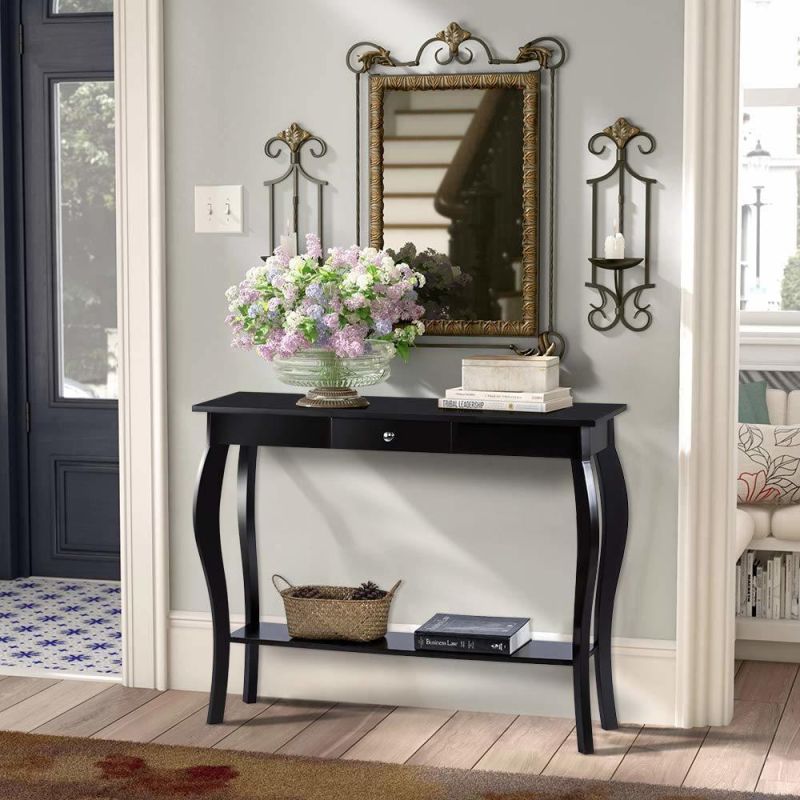 Violet Narrow Console Table Desk with Drawer Black
