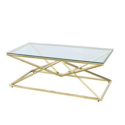 High Quality Luxury Modern Living Room Furniture Style Clear Glass Top Stainless Steel Coffee Table