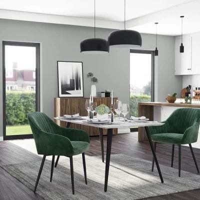 Nordic Modern Dining Room Furniture Wood Dining Table Set with Velvet Chairs