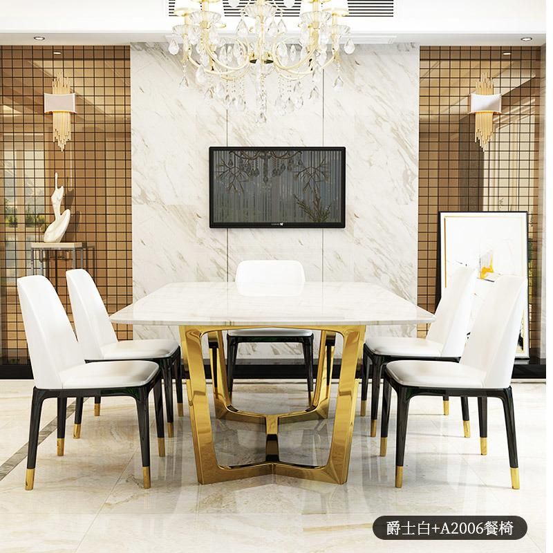 Luxury Design Stainless Steel Frame Marble Top Dining Room Table Sets Home Furniture