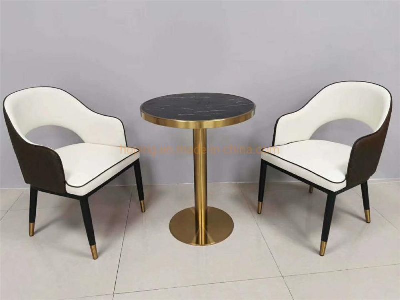 Round Stainless Steel Black Metal Marble Coffee Tables for Hotel Four-Seater Table