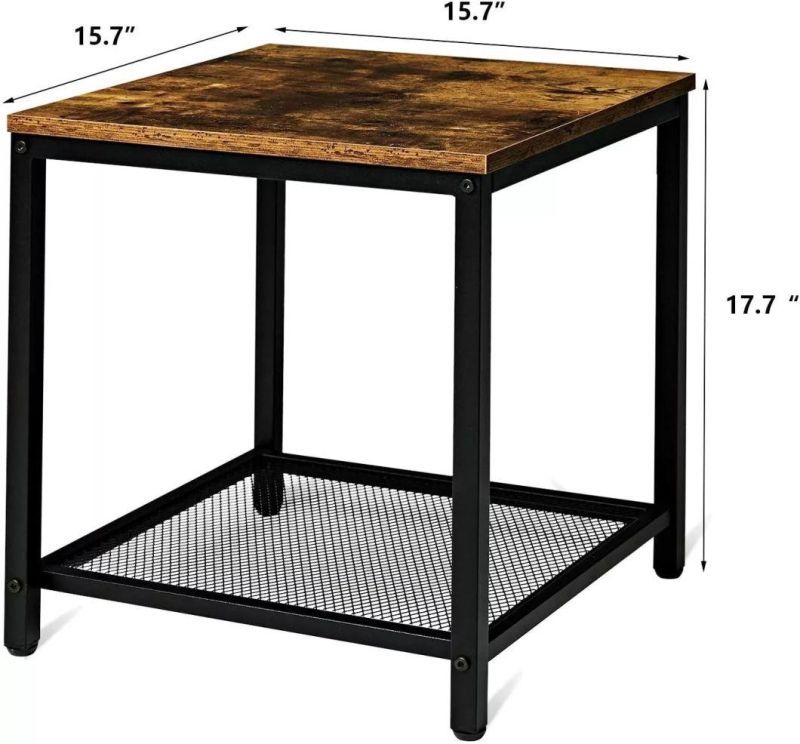Side Table, End Table with 2 Shelf for Living Room, Stable Metal Frame Desk