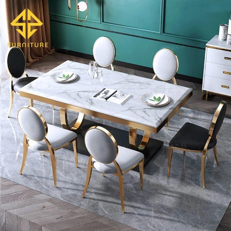 Modern Stainless Steel Home Furniture Set Dining Room Table and Chair