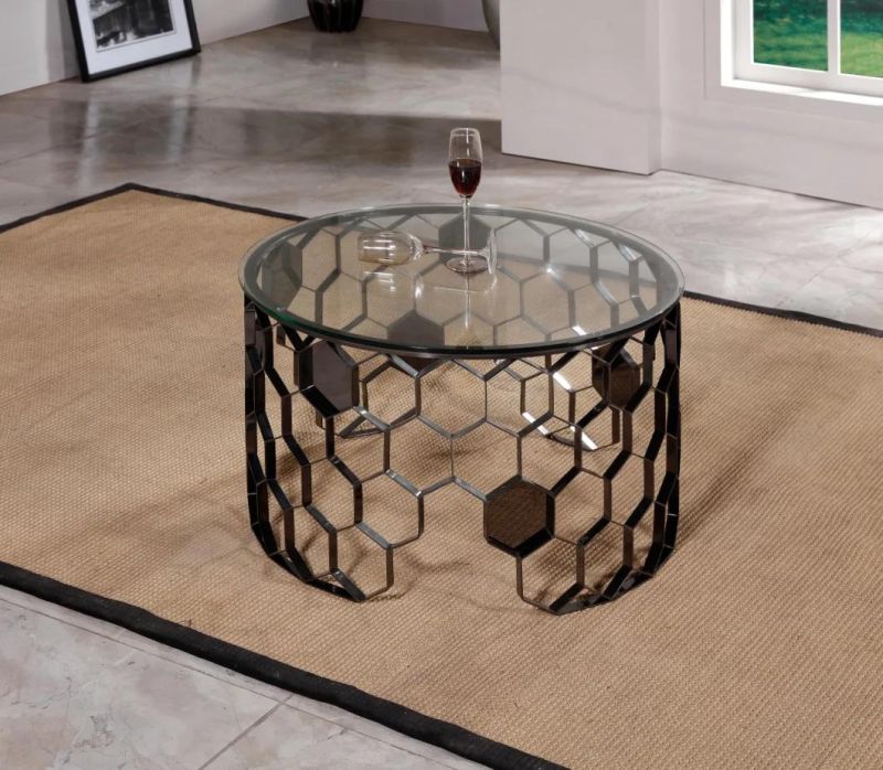 2019 New Design Glass Top Stainless Steel Wire Coffee Side Table for Sale